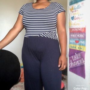Navy blue striped jumpsuit